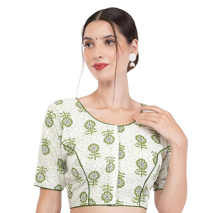 71w5U6Gi5HL._SX679_ Women's Kalamkari Printed Pure Cotton Readymade Saree Blouse - Image 1